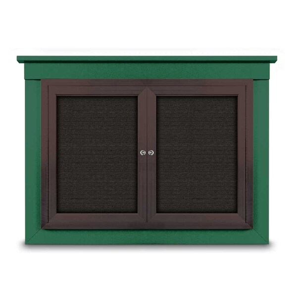 60"x36" 2-Door Enclosed Letterboard, Header, Green Vinyl/Walnut